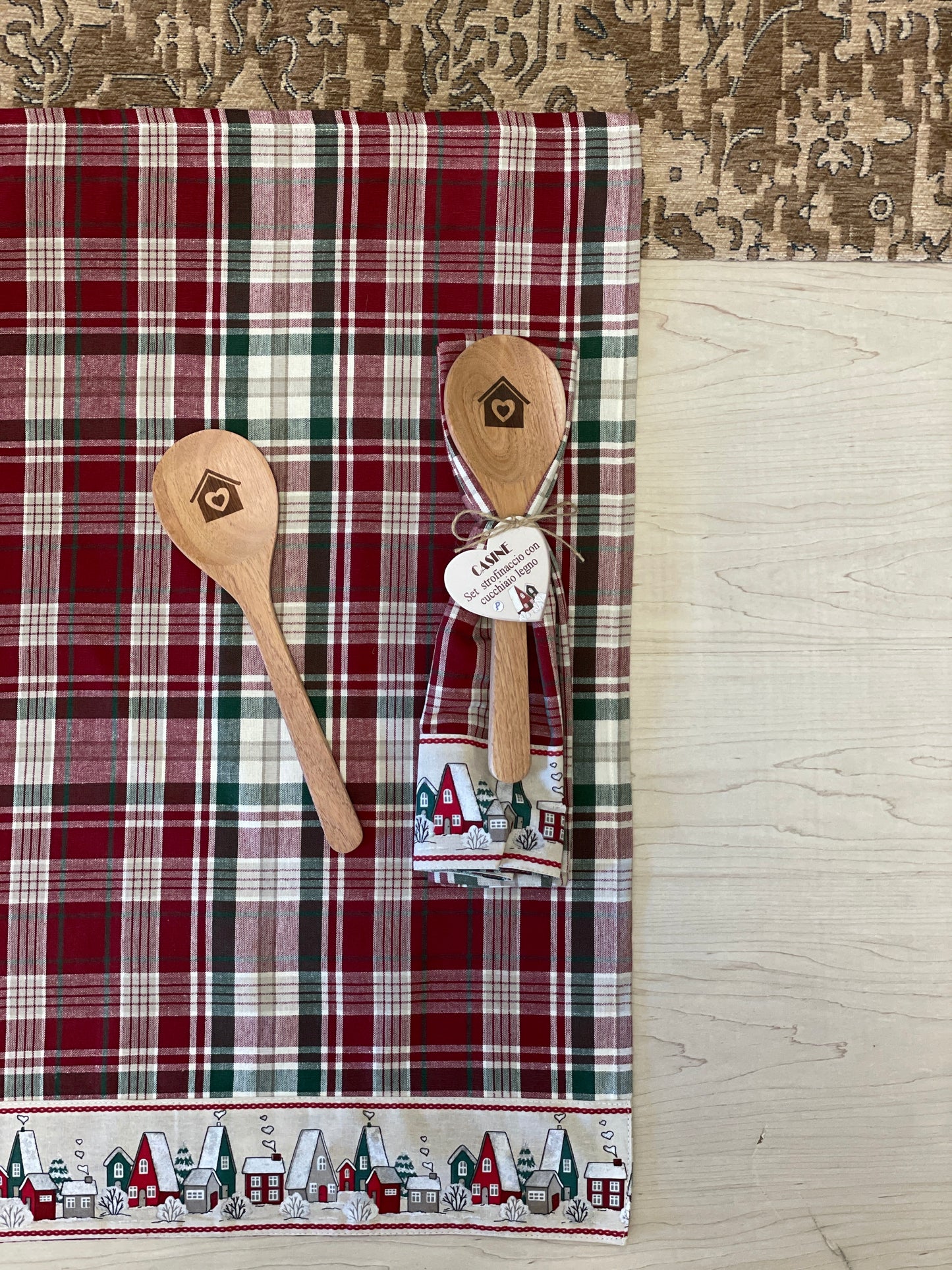 Set Asciugapiatti Natalizio con Cucchiaio di Legno